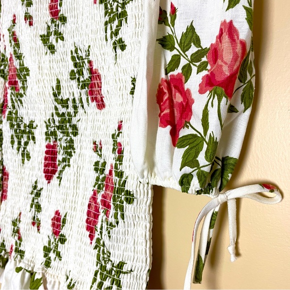 Reformation Hilary Smocked Jolie Floral Linen Mini Dress Large NWT Cottagecore - Picture 5 of 7